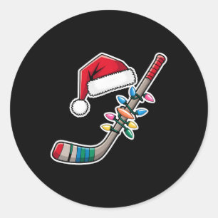 Kerstman sportieve kerst mannen jongens ijshockeys ronde sticker