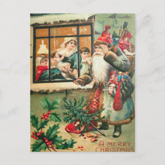 Kerstman staat voor het raam briefkaart