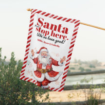 Kerstman Stop hier Modern Rood Wit Streep Kerstmis