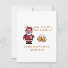 Kerstman stopt hier, geniet van een koude drank op feestdagenkaart