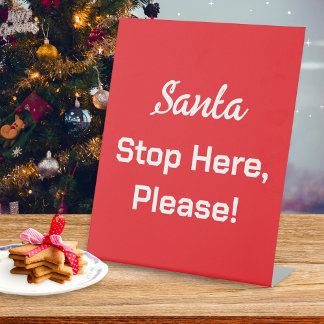 Kerstman Stopt Hier Retro Rode Stijlvolle Kerstver Reclamebord Met Voetstuk