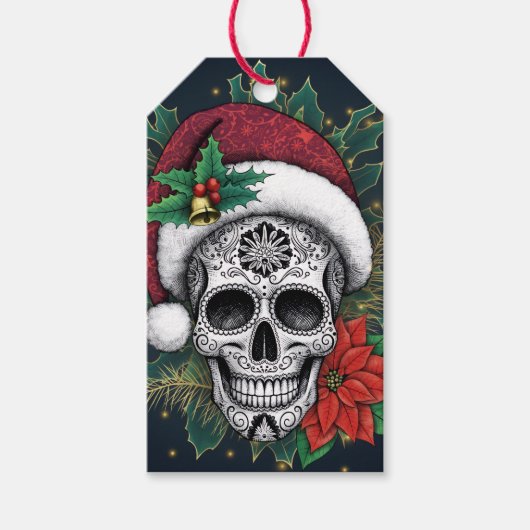 Kerstman Suiker Schedel Cadeaulabel (Voorkant)