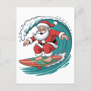 Kerstman surfen Kerst surfen X-mas Feestelijk Vaka Uitnodiging Briefkaart