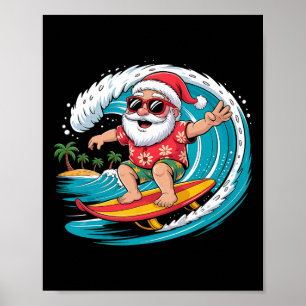 Kerstman surft Hawaiaanse strand Kerstmis in juli Poster