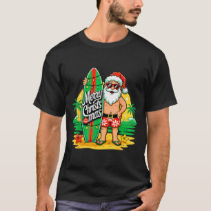 Kerstman surft Hawaiaanse strand Kerstmis in juli T-shirt