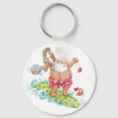 Kerstman surft op een surfplank sleutelhanger (Achterkant)
