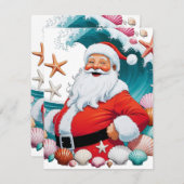 Kerstman surft op schelpengolf vlak tijdens de fee feestdagenkaart (Voorkant / Achterkant)