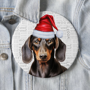Kerstman Teckel Kersthond op Hondenuiterlijk Ronde Button 6,0 Cm