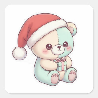Kerstman teddybeer vierkante sticker