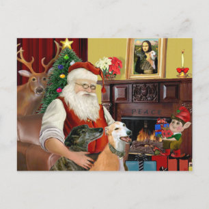 Kerstman Thuis Greyhounds (twee) Feestdagenkaart