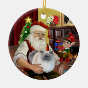 Kerstman thuis - Himalaya kat (#5 - blauw room) Keramisch Ornament