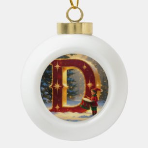 Kerstman trommelaar gepersonaliseerde initiaal let keramische bal ornament
