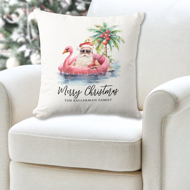 Kerstman Tropische Strand Kerstmis Kussen (Santa Claus Tropical Beach Christmas Throw Pillow)