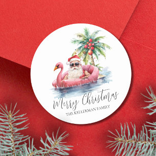 Kerstman Tropische Strand Kerstmis Ronde Sticker