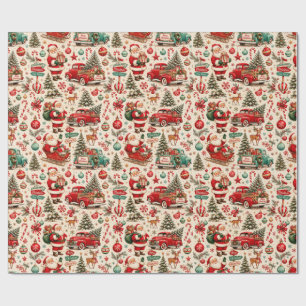 Kerstman Truck Cadeaupapier   Retro Kerstmis