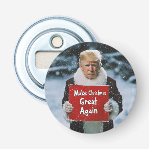 Kerstman Trump: "Maak kerst weer geweldig" Button Flesopener