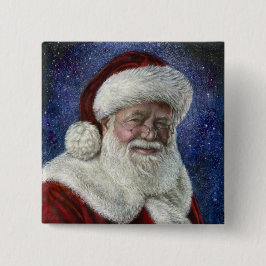 Kerstman tussen de sterren vierkante button 5,1 cm