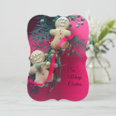 Kerstman uitwisselen van gemberkoekjes kaart (Staand voorkant)