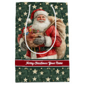 Kerstman Vakantie Gift Bag Custom Name Medium Cadeauzakje (Voorkant)