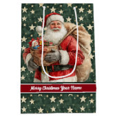 Kerstman Vakantie Gift Bag Custom Name Medium Cadeauzakje (Achterkant)