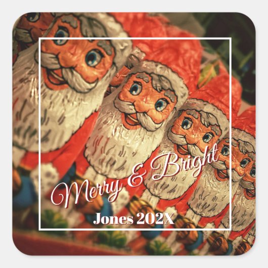 Kerstman van chocolade aangepast script Kerstmis Vierkante Sticker (Voorkant)