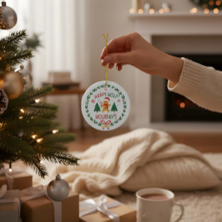 Kerstman van gemberkoek & hulstkrans Kerstornament Keramisch Ornament