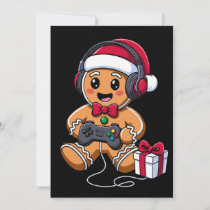 Kerstman van gemberkoek Kerstmis Gamer Hoofdtelefo Kaart