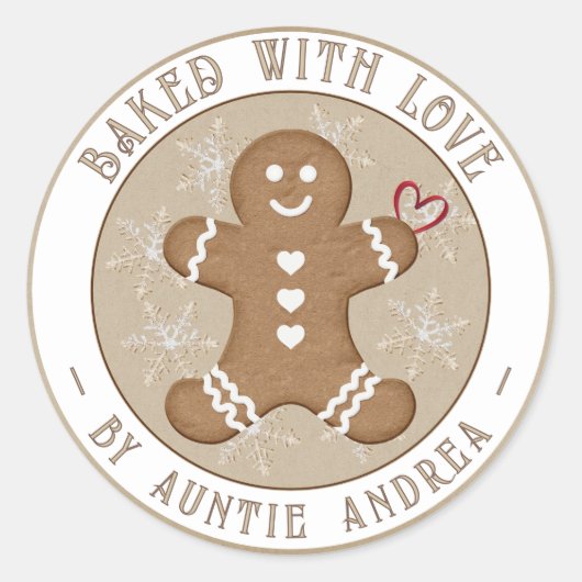 Kerstman van gemberkoek met harten Sneeuwvlokken  Ronde Sticker (Voorkant)