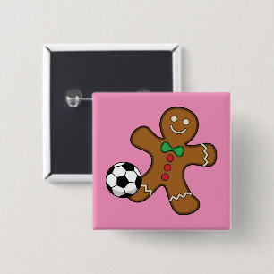 Kerstman van Gemberkoek speelt Voetbal Vierkante Button 5,1 Cm