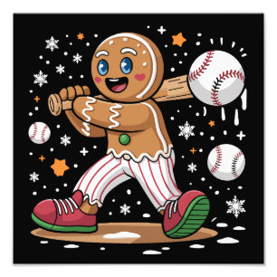 Kerstman van gemberkoek Sportspeler Honkbal  Foto Afdruk