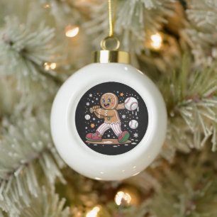 Kerstman van gemberkoek Sportspeler Honkbal Keramische Bal Ornament