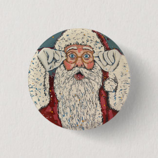 Kerstman verrast ronde button 3,2 cm