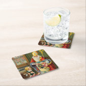  kerstman vierkante kartonnen onderzetter (Insitu)