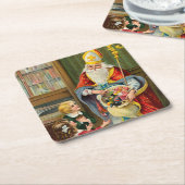  kerstman vierkante kartonnen onderzetter (Schuin)