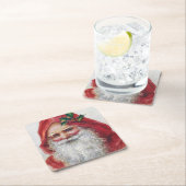  kerstman vierkante kartonnen onderzetter (Insitu)