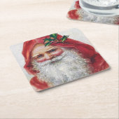  kerstman vierkante kartonnen onderzetter (Schuin)