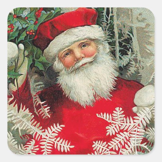  kerstman vierkante sticker (Voorkant)