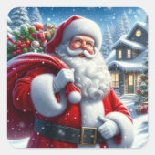 Kerstman vierkante sticker (Voorkant)
