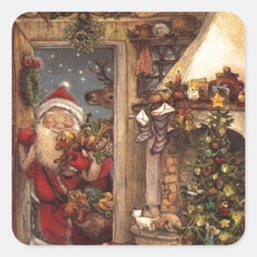  kerstman vierkante sticker (Voorkant)