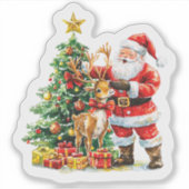 Kerstman viert kerst met rendieren sticker (Voorkant)