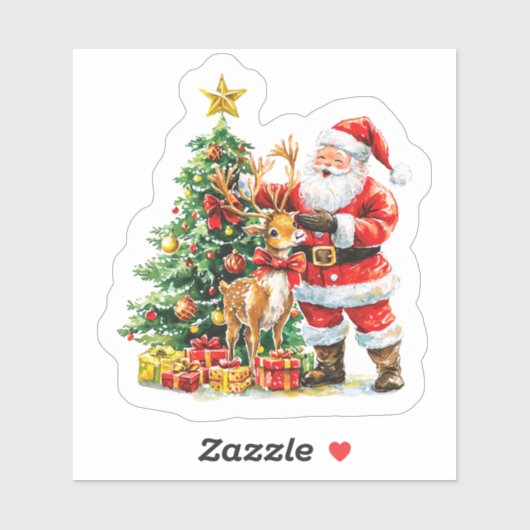 Kerstman viert kerst met rendieren sticker (Vel)