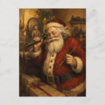 Kerstman Vintage aan de Telefoon Olie Schilderij