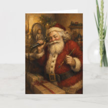 Kerstman Vintage aan de Telefoon Olie Schilderij