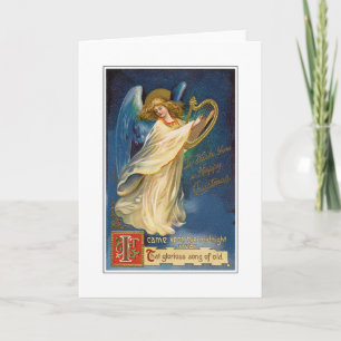 Kerstman, Vintage Angel met Harp Wenskaart Kaart