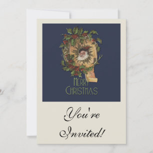 Kerstman Vintage Antiek Kerst Hulst Kaart