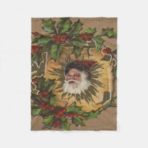 Kerstman Vintage Antiek Kerstmis Hulst Fleece Deken