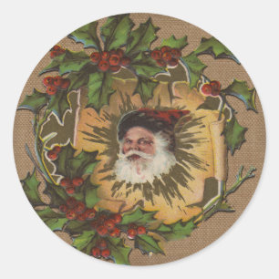 Kerstman Vintage Antiek Kerstmis Hulst Ronde Sticker