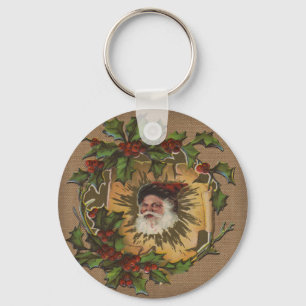 Kerstman Vintage Antiek Kerstmis Hulst Sleutelhanger