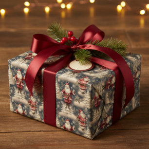 Kerstman vintage cadeaupapier