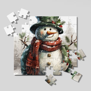 Kerstman Vintage Sneeuwman Legpuzzel   Retro